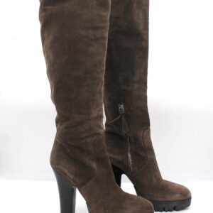 Stivali con tacco di Miu Miu scamosciati marroni