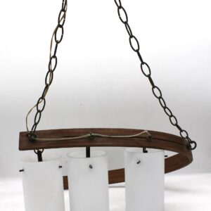 Lampada legno e opalina tre punti luce