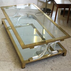 Tavolino in vetro, plexiglass e ottone