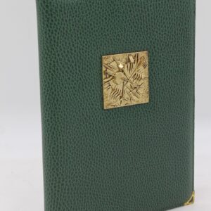 Portadocumenti in pelle con bassorilievo in metallo di A. Pomodoro per Bayer