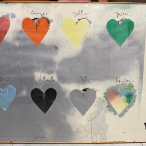 Litografia a colori di Jim Dine intitolata "Eight Hearts" 1970