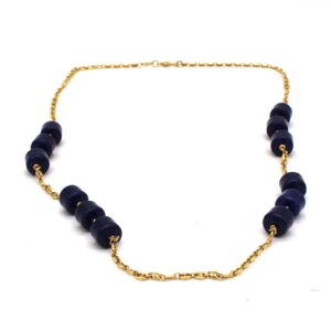 Collana Cascio bijoux dorata e blu vintage
